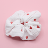 Chouchou cheveux tissu double gaze broderie coeurs