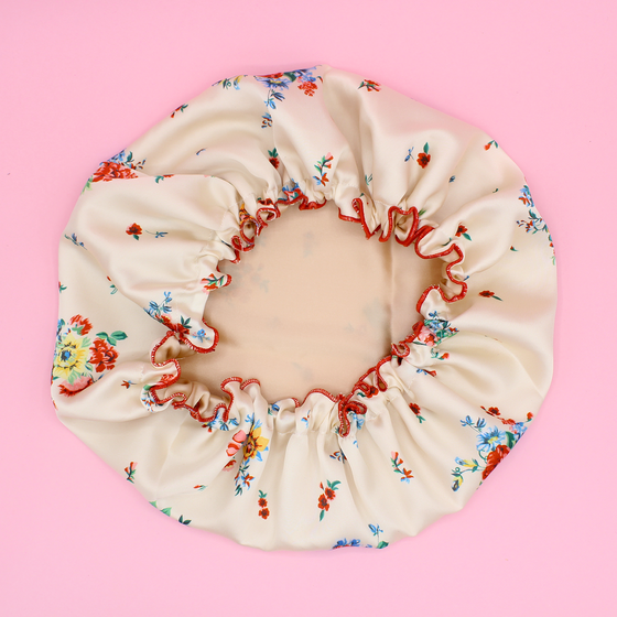 Édition limitée - Bonnet de soin en soie - fleurs romantiques