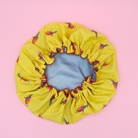 Bonnet de soin en soie - perroquets