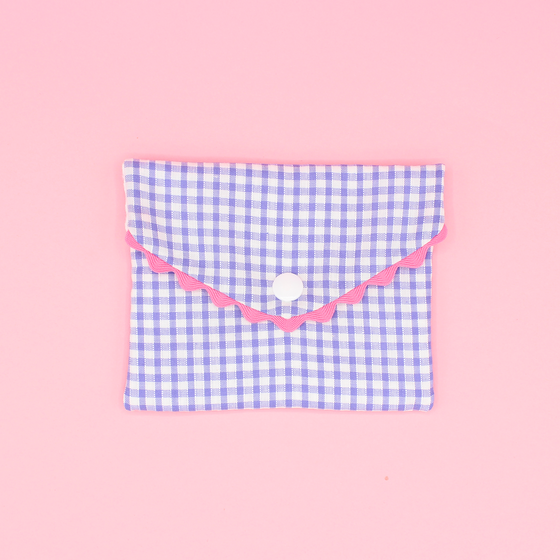 Pochette à savon - vichy mauve - croquet rose