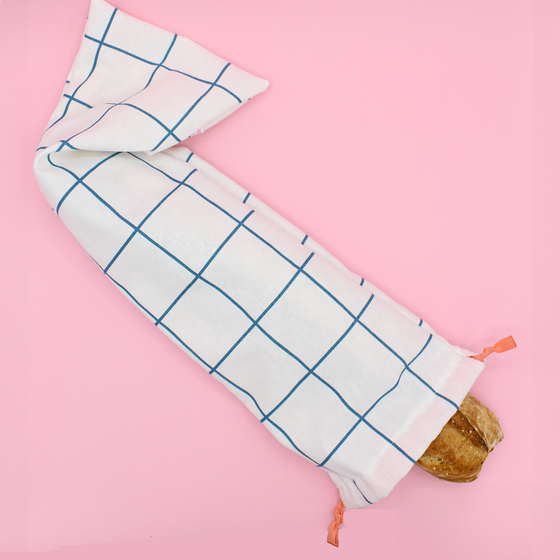 Sac à baguette en coton épais - carreaux bleus